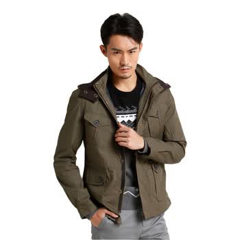 Jack Jones/杰克琼斯 外套 纯棉连帽立领男士夹克C(灰绿)|211321012042 195/112A/XXXL