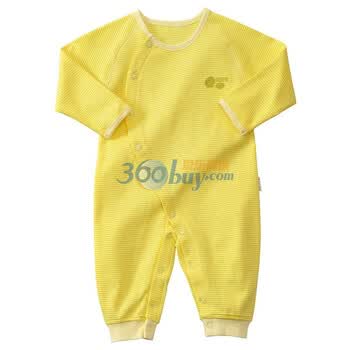 贝贝怡 BB133 婴儿内衣宝宝纯棉连身衣/爬服 侧开扣连体衣 淡黄 90码