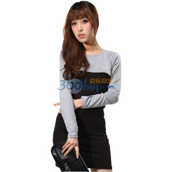 RosasMode2012修身拼块长袖连身裙连衣裙R1581313 浅灰色 L