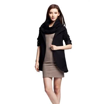 七格格 IAIZO高端冬款女装双面绒黑色毛呢大衣长外套11C40026 黑色 XL
