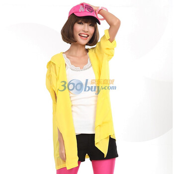 茵佳妮外套女装新品个性连帽系带薄款雪纺外套5113-1400007 黄色 M
