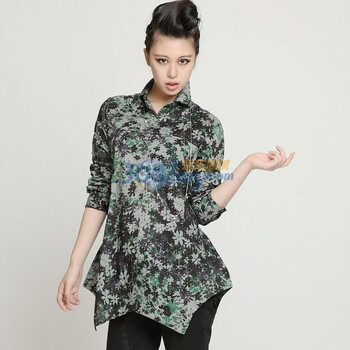 伊思君凯ESBACK 加长A摆花布休闲衬衫ES1003SCZ089 绿色 M