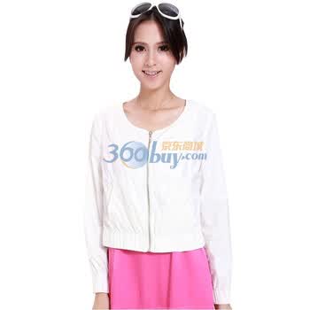 天恩 T.EN 女装 春装新款 尼龙蝴蝶结小便装 短款 时尚修身 外套 0111B1102 白色/80 L/40