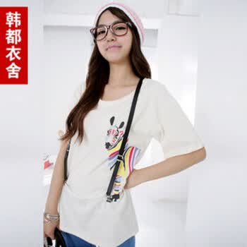 韩都衣舍韩版夏 宽松 斑马 女 T恤DN1126 FD 白色 S