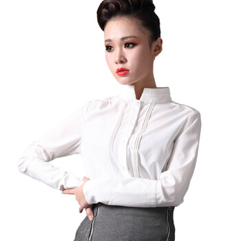 Bioplazm2012春女衬衫中长款爆款欧美OL休闲百搭素色中长款长袖立领衬衫 新品特惠 白色 XL