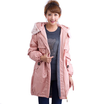 妮蕾迪 新款女装兔毛领中长款加厚宽松棉服9879 粉红 XXL