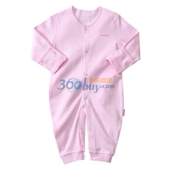 贝贝怡 BA018 宝宝服饰 婴儿纯棉内衣 前开扣连体衣 淡粉 90码