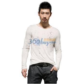 圣迪奥 sdeerhe 男装春装艺术感印染休闲T恤白2170289 米色 XL