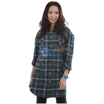 by basi 新春新款长款女装英伦学院风长袖bybasi修身格子衬衫Y411W037 绿色色组 XL