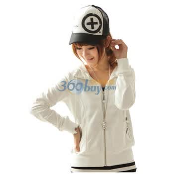 新珑新 slomsin 韩版女装简约时尚连帽开衫卫衣外套9022 白色 XL