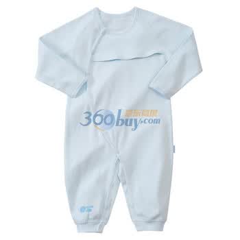 贝贝怡 BB128 新生儿服装 春夏新品 侧开扣加围嘴哈衣 淡蓝 86码