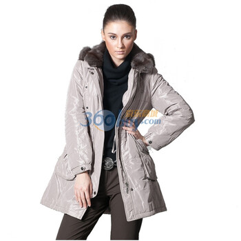 INSUN恩裳米色兔毛松鼠毛皮领百搭棉服99608720 棕色 XL