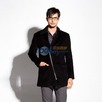 格瑞吉奥congrazio\2011男款欧版修身斜拉链外套 美利奴纯羊毛呢料大衣811957002黑色XL