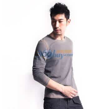 圣迪奥sdeerhe 男装 冬晕染做旧经典圆领T恤灰1470265 灰色 XXL