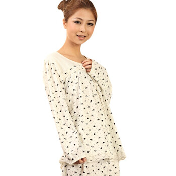 好家猫 春日新款甜美蝴蝶结女士圆领家居服RERD073 蓝色 XL