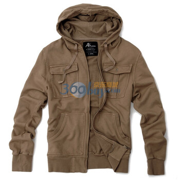 AK男装秋季新品 成衣染色全棉开衫卫衣11C105008 卡其色 XL