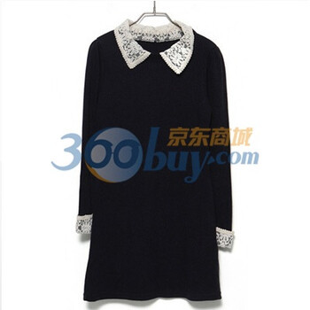 时尚起义 韩国进口冬装山羊毛甜美蕾丝领连衣裙 女560515 海军蓝 one
