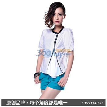 MS.V2012新款夏装欧美气质显瘦波点上衣S006 白色 L