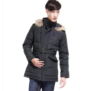 汤尼俊士(TONYJEANS)毛领涤纶中款羽绒服 1210404110-99 黑色 XL