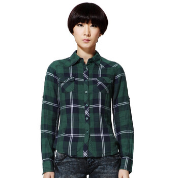 唐狮Tonlion女装格子长袖衬衫111321015301 绿色 XL
