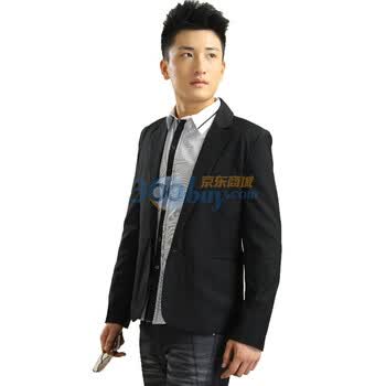 OBM时尚拼格西装男士时尚商务外套休闲西服78022 黑色 XL