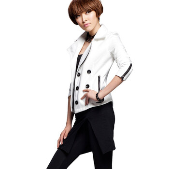七格格Othermix 2012春装新款 白色长袖夹克外套 12L30028 白色 XL