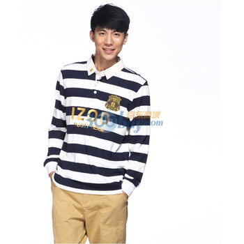 IZOD 秋季新品纯棉条纹字母翻领长袖男polo衫 2061913103602蓝色系XXL(185/102A)