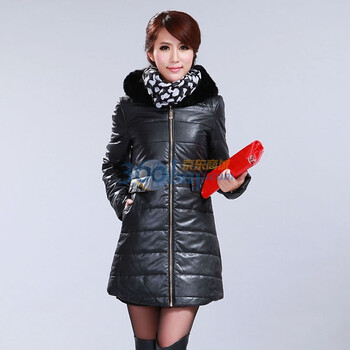 韩宿 女装修身羽绒棉皮衣袋盖修中长款皮棉衣带帽外套32-WF01585 黑色 XXL