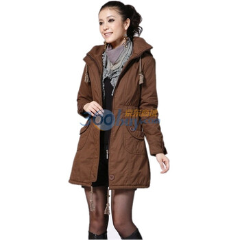 玫斯妮秋冬装新品款大码外套女装 带帽棉袄棉服 长款加厚棉衣983 军咖 XXXL