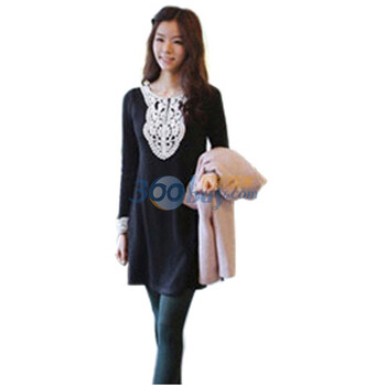 亿品 Epin11韩版热卖白色花边全棉时尚气质全棉连衣裙7300 黑色 均码