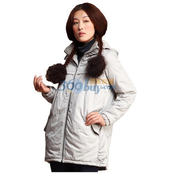 茵曼 Inman 后背绣花连帽棉衣JC20070 杏色 XXL