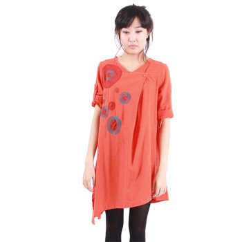 衣色色YISESE 民族风女装棉麻刺绣花长衫 七分袖斜下摆V领森女系2012大码夏款连衣裙Y0627 蓝色 大均码XL(适?
