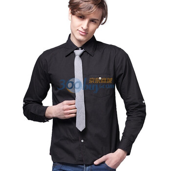 诠渡良品trenduality 商务休闲男士纯棉小尖领长袖衬衫 男#82054 黑色 XXL