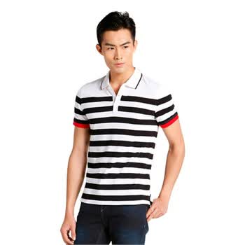 Jack Jones/杰克琼斯 Polo纯棉撞色条纹POLO衫B(黑)|211206033010 195/112A/XXXL