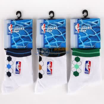 NBA精梳棉提花男士运动袜A180白色提花3双装 尺码26-28cm 均码