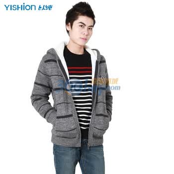 以纯2012春秋男装休闲带帽条纹卫衣外套21412569原349 深灰 XL