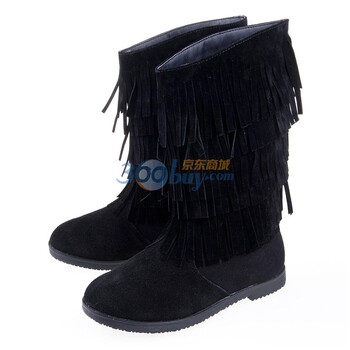 牧童 Q7082 童靴 筒靴 冬款新品 女童时尚保暖靴子 雪地靴 黑色 37