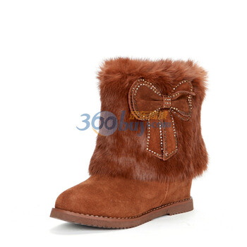 <em>动力足女靴</em>兔毛毛靴雪地靴镶钻蝴蝶结内增高中