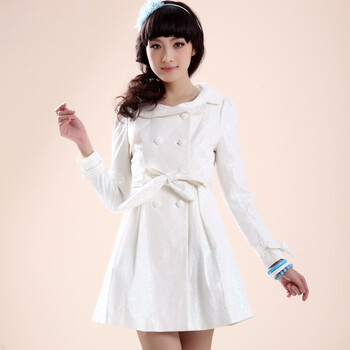 Nemow南梦2012新款春装女装翻领双排扣长袖淑女提花风衣A1E028 白色 L