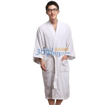荻嘉茂 时尚舒适纯棉毛巾料浴袍/睡衣 V领螺旋毛圈1209白色 均码