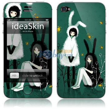 ideaSkin iPhone 4 黑白兔女孩 手机外壳保护套皮贴膜 CJKB961856