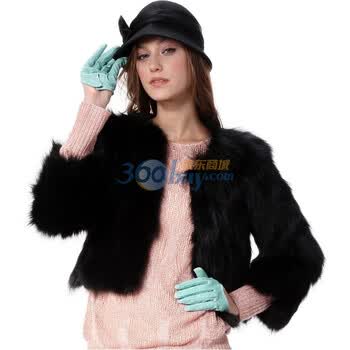 欧时力Ochirly黑色狐狸毛皮草奢华时尚外套1105044320 黑色 XL
