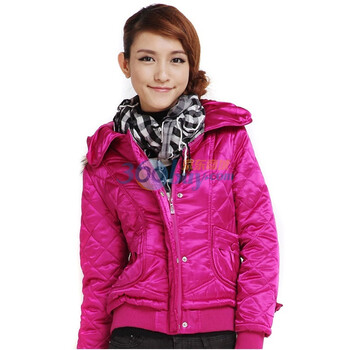 唐狮Tonlion女可脱卸帽菱形格棉衣110421062115 红色 XL