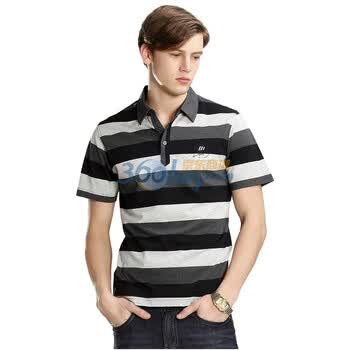 公子一派新款夏装衣服保罗男士条纹修身休闲短袖polo衫18302 黑灰间条 54/XXL