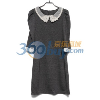 时尚起义 春装韩国进口弹力修身蕾丝领连衣裙 女569878 烟灰色 one
