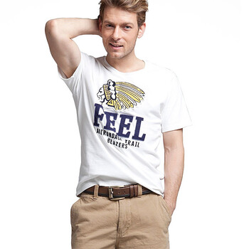 【FEEL MIND】男装圆领贴布印第安头像短袖T恤 12-11511 白色 XL