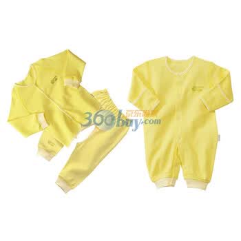 贝贝怡 宝宝服童装前开扣肚衣 双松紧开裆裤套装 前开扣连体衣组合 ZH016 淡黄 24个月/身高90cm