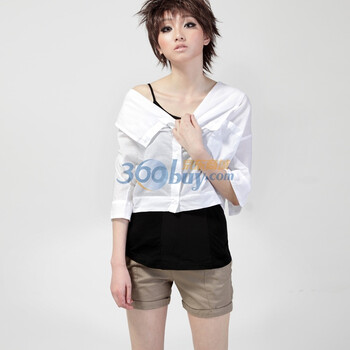 自然逸 2011新品女装 夏季 性感 纯棉 百搭个性 衬衫/衬衣 7807 白色 L