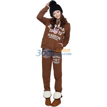 百伶妈妈冬装特厚孕妇卫衣套装加绒保暖卫衣10987咖啡色L