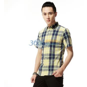唐狮Tonlion果壳系列男装格子短袖衬衫911211013012 黄色 XXL